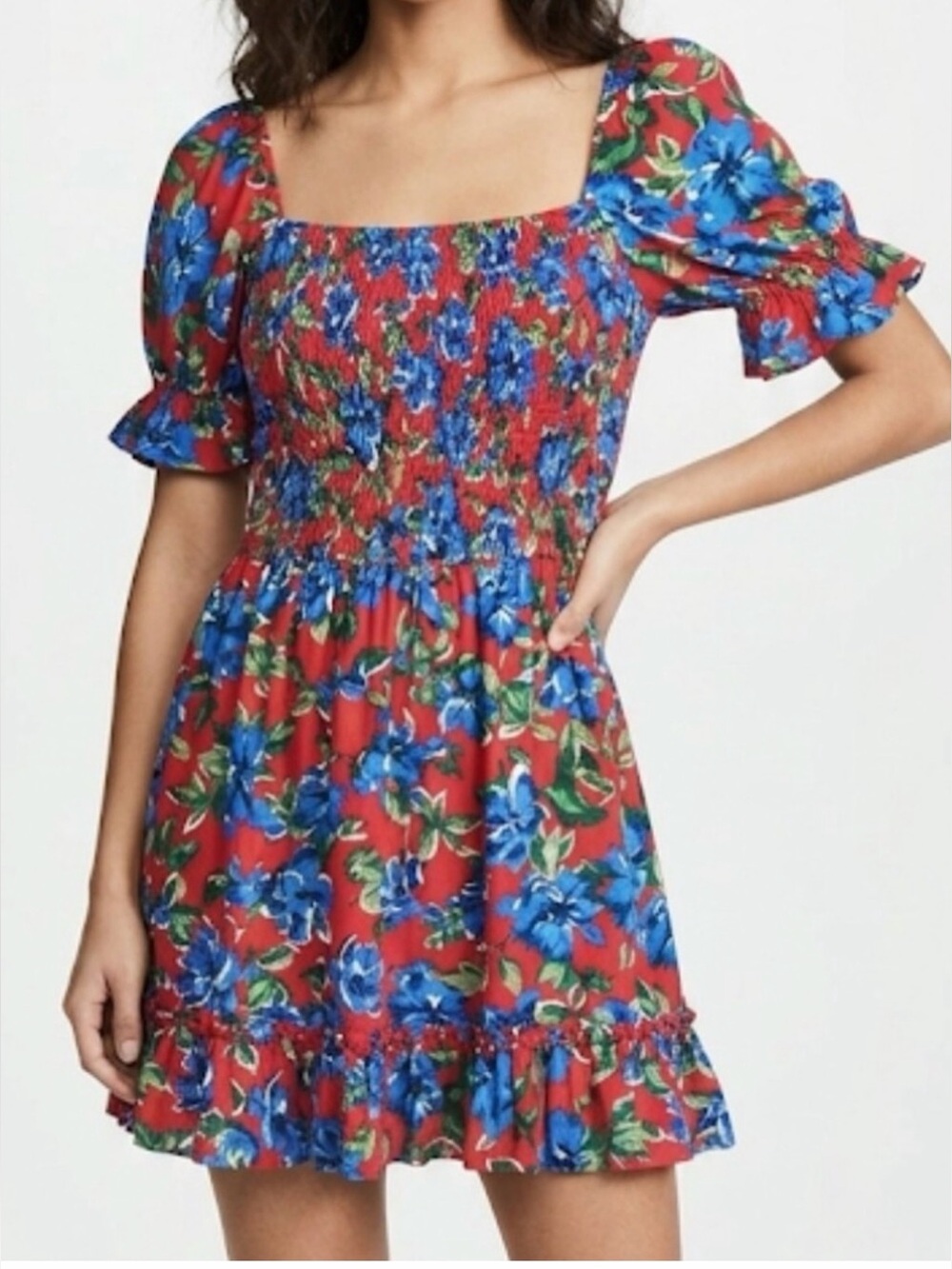 Band of Gypsies Red Mini Dress with Blue Floral Print